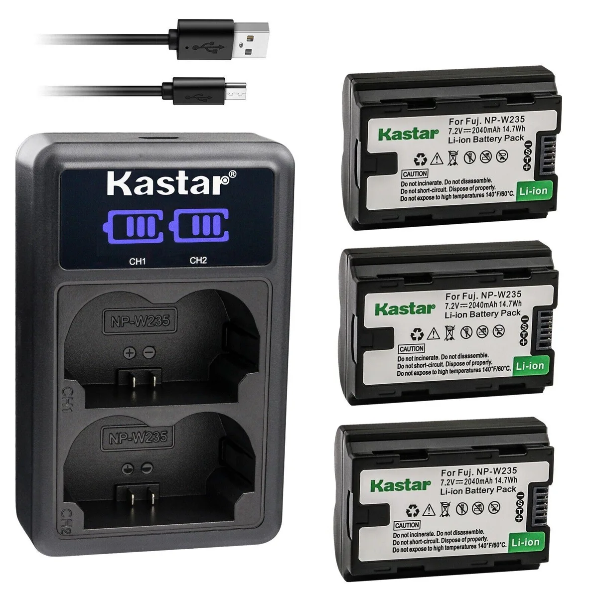Kastar Kastar NP-W235 3-pack battery &amp; LED2 USB charger — product photo