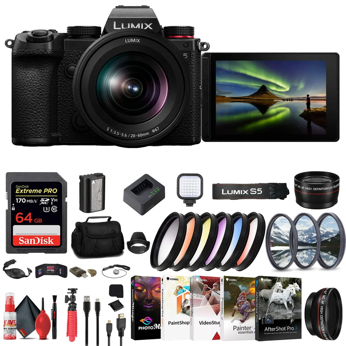 Panasonic Panasonic Lumix S5 24.2MP Full-Frame Camera Kit with 20-60mm Lens, 64GB Card & Accessories — product photo