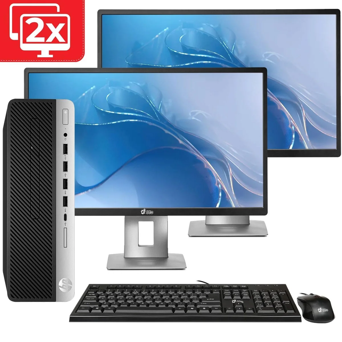 HP HP ProDesk 600 G4 i5-8500 16GB 256GB Dual 24" Monitor Gaming Desktop PC — product photo