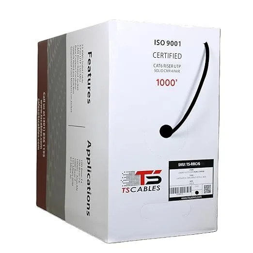 Turnstone Cables Turnstone Cables Cat6 1000ft 23AWG Solid Copper CMR UTP Black — product photo