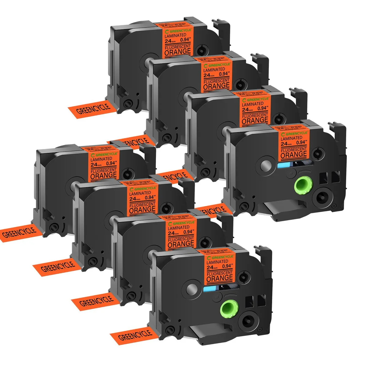 GREENCYCLE GREENCYCLE TZe-B51 label 24mm Black on Fluorescent Orange 8 pack — product photo
