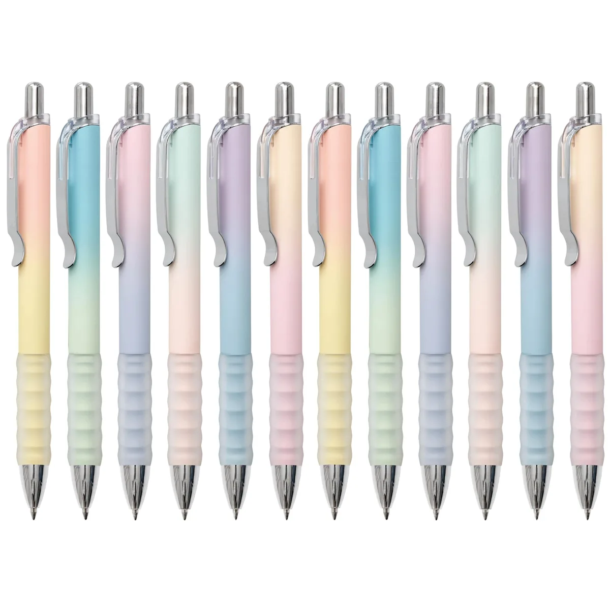 Pack of twelve black retractable gel pens with soft grips