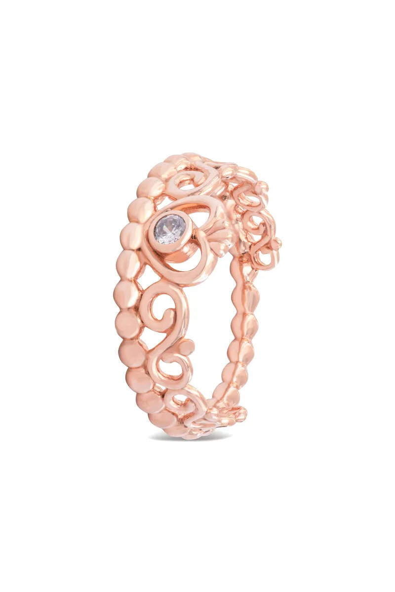 PANDORA Rose sterling silver tiara ring with clear cubic zirconia and heart details