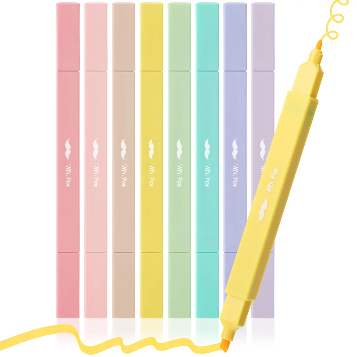  Mr. Pen Dual Tip Highlighters 8 pcs Chisel Fine Tip Pastel — product photo