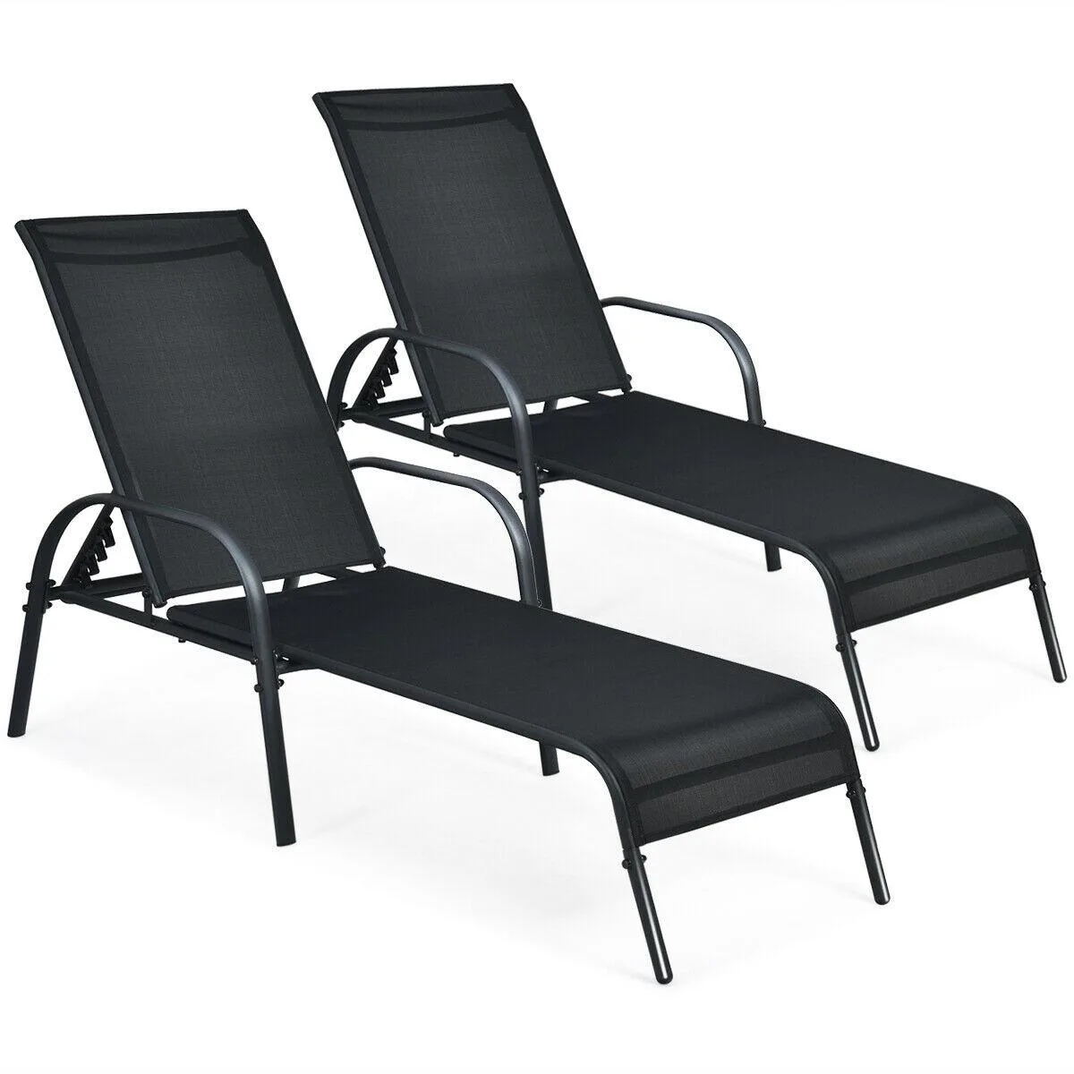SlickBlue SlickBlue 2 Pcs Outdoor Patio Chaise Lounge Chair Fabric Adjustable Reclining Armrest Black — product photo