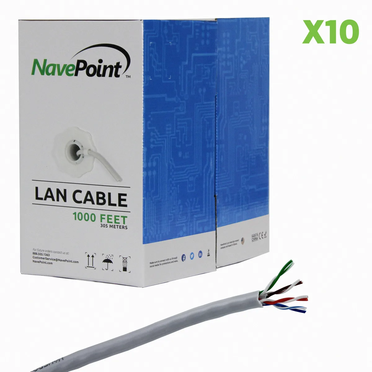 NavePoint NavePoint CAT5e UTP CCA Ethernet Network Bulk Cable Grey 10-pack 1000 Ft — product photo