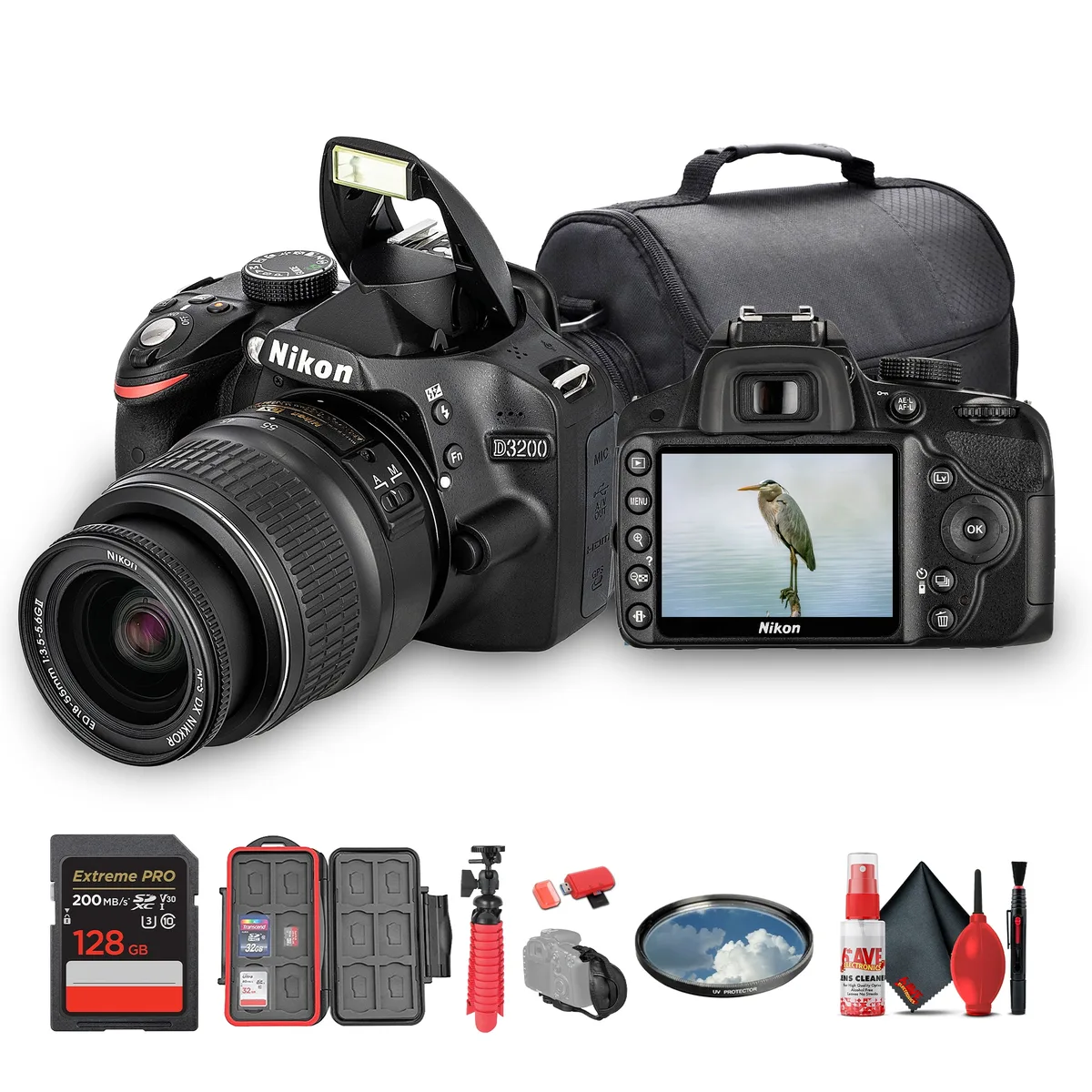 Nikon Inc Nikon D3200 DSLR Camera Kit 18-55mm VR 24.2MP 128GB Bundle — product photo