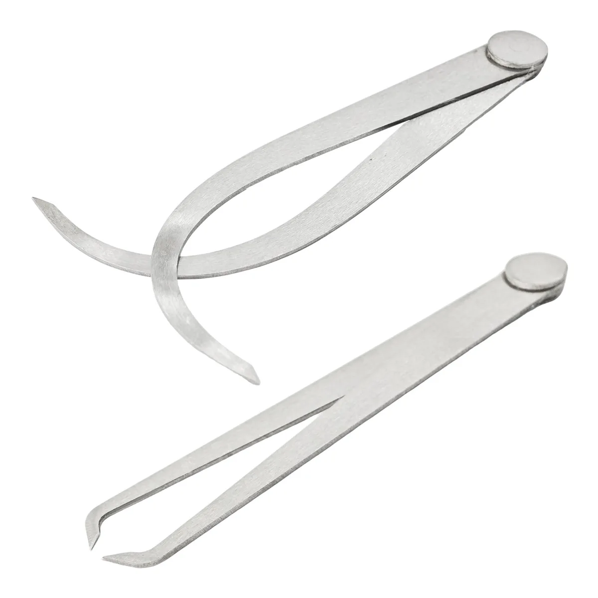 Pair of 150mm stainless steel inside and outside calipers with friction joint, silver finish