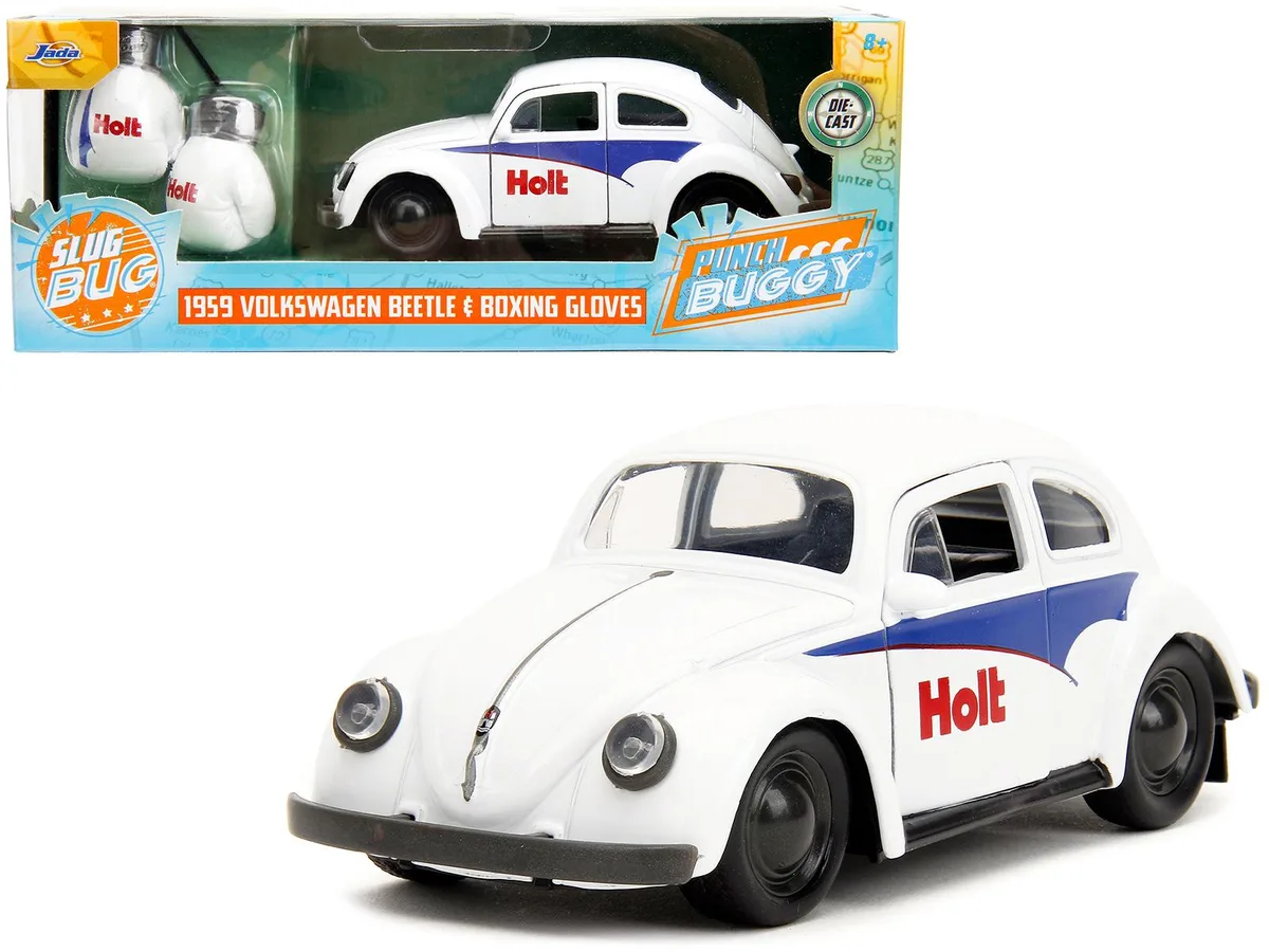 Jada Jada 1959 Volkswagen Beetle Holt White Blue Graphics Boxing Gloves Punch Buggy 1/32 Diecast — product photo