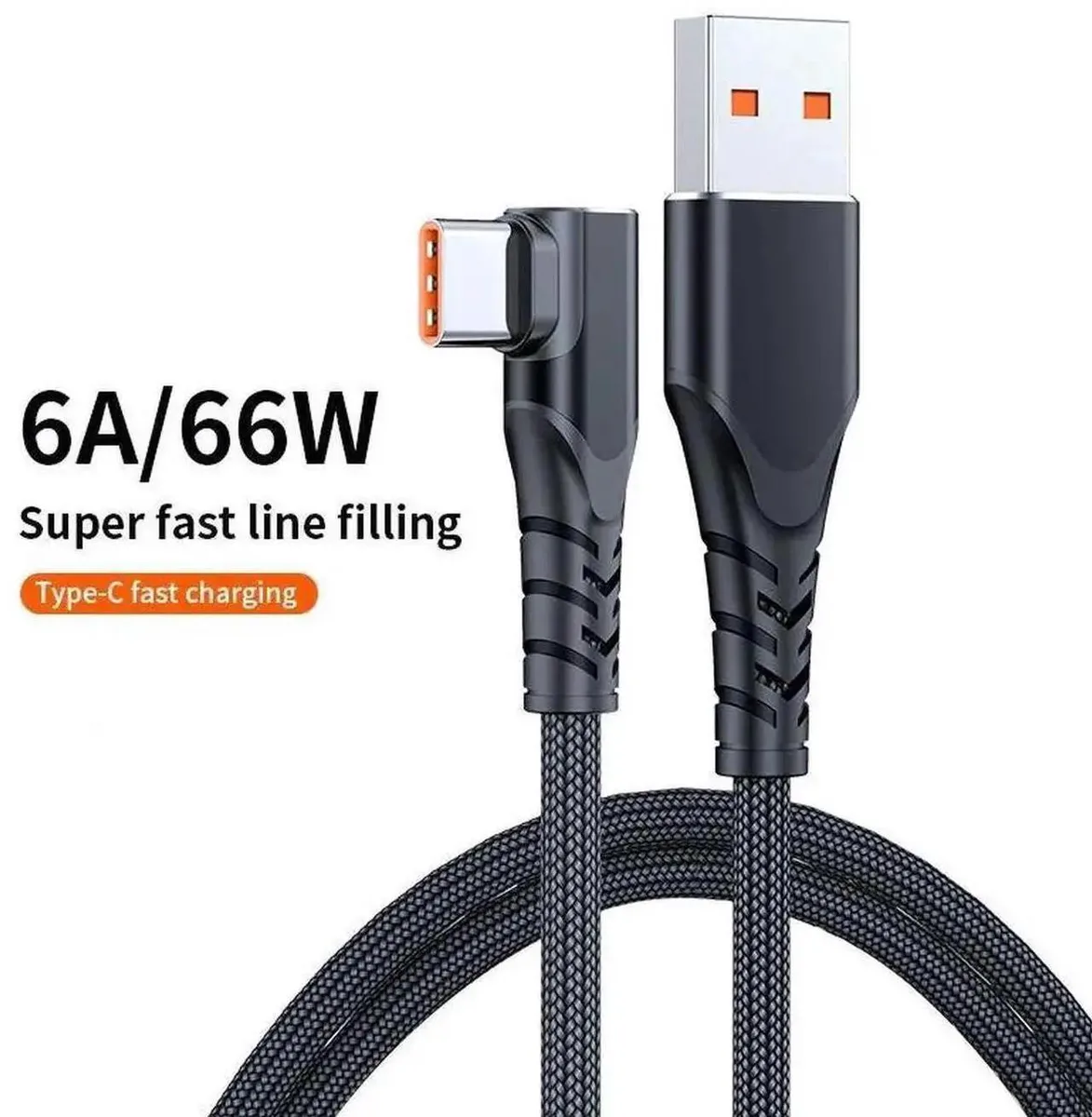 Vszerda Vszerda USB-C cable 90° braided 66W 6A 3.3 ft black — product photo