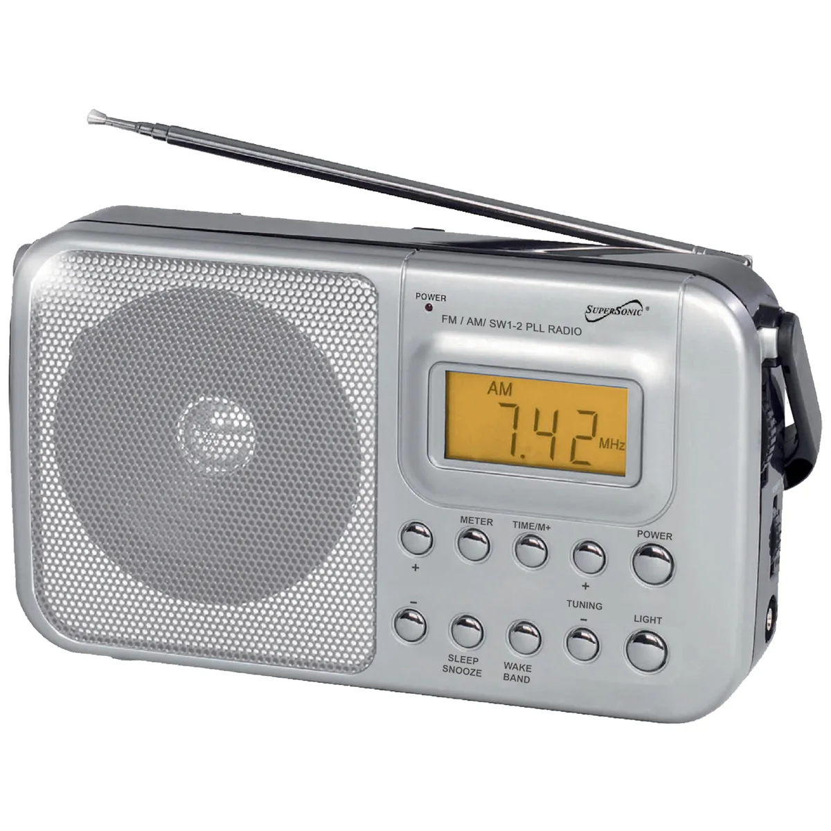  SUPERSONIC SC-1091 4 Band AM/FM/SW1-2 PLL Portable Radio Silver — product photo