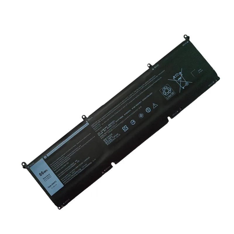 Rectangular black lithium-ion laptop battery with six cells