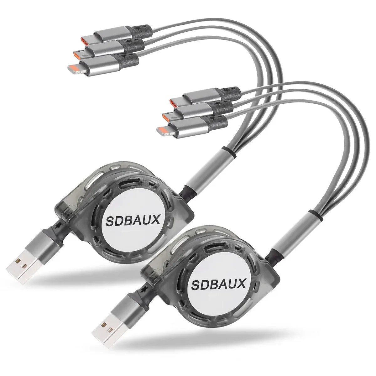 Mobee Mobee Multi Charging Cable USB A to 3 in 1 Retractable 2Pack 3.3ft — product photo