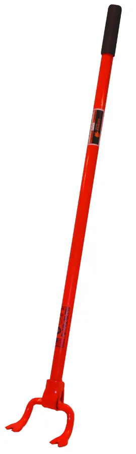 Orange powder-coated steel decking bar with foam grip, 44 in overall length