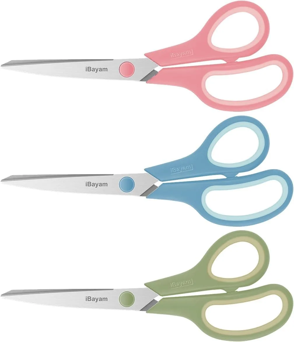  iBayam 664047 8.5" Pastel Scissors All Purpose Heavy Duty 3Pack 2.5mm Sharp Blade — product photo