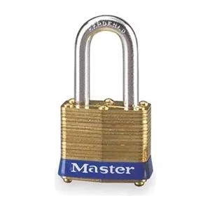 Gold brass rectangular padlock with steel shackle