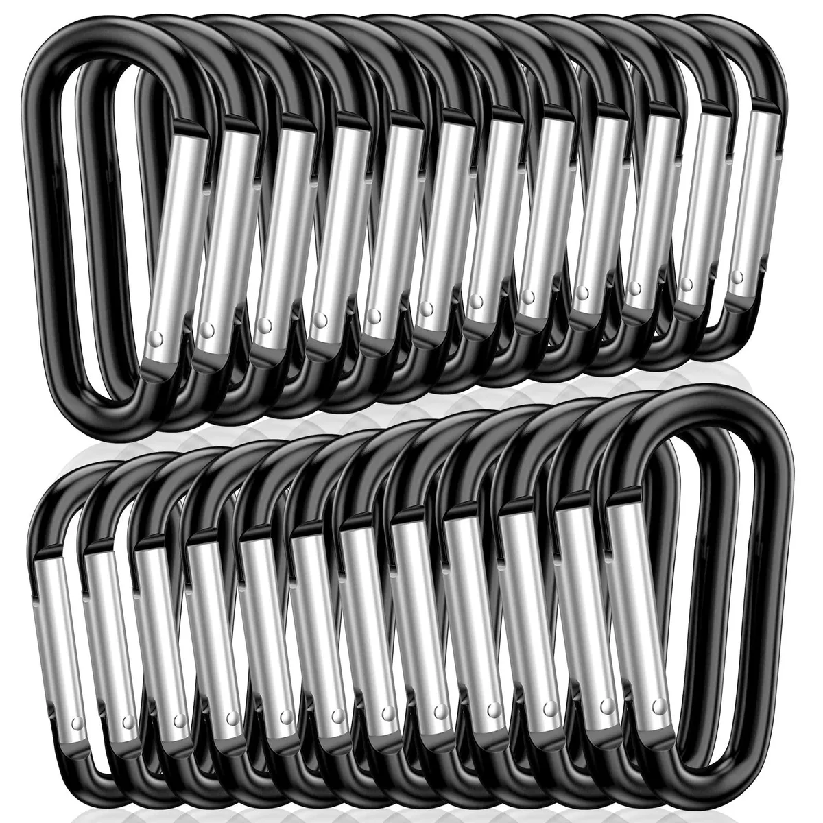  STURME STCC01 24pcs 2" Aluminum D-Shape Carabiner Keyholder Set Black — product photo