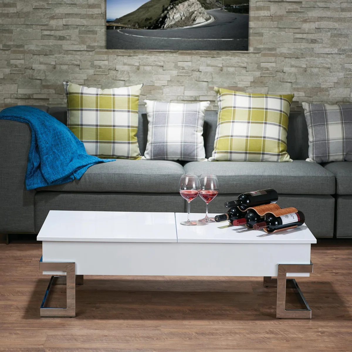 tuphen tuphen Calmam White High Gloss & Chrome occasional table 24"L x 20"W lift top 14"-24 — product photo
