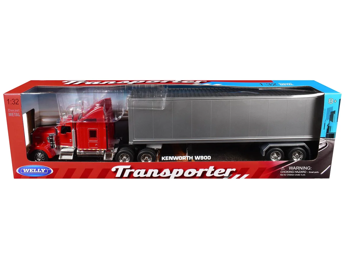 Welly Diecast Welly Diecast Kenworth W900 Red with Gray Container 1/32 Hobby Collectible — product photo