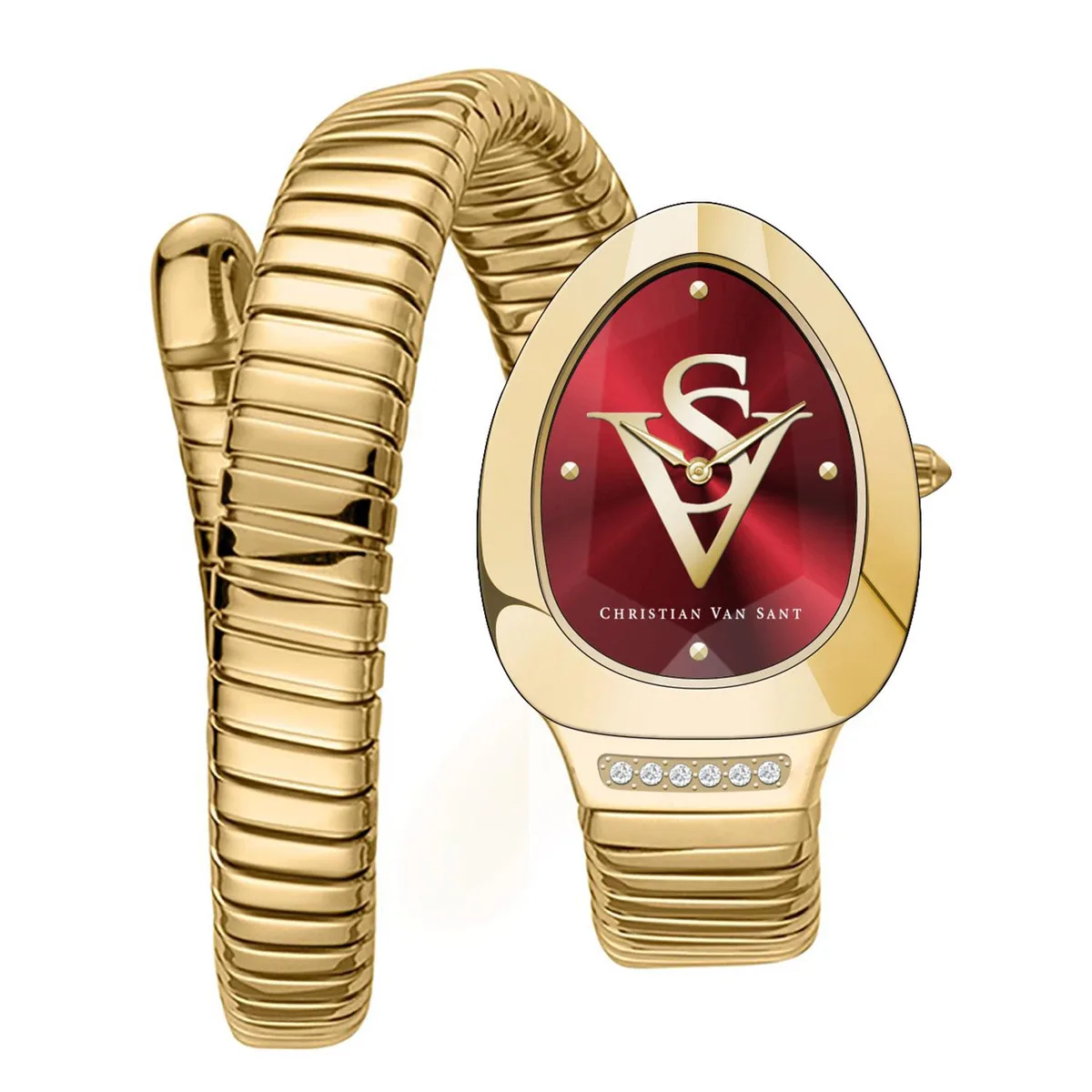 Stainless steel watch with red dial and metal bracelet