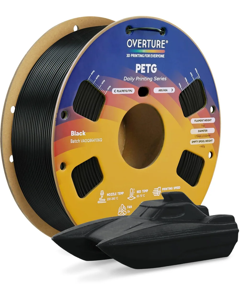  OVERTURE PETG Filament 1.75mm 1kg Black High Speed — product photo