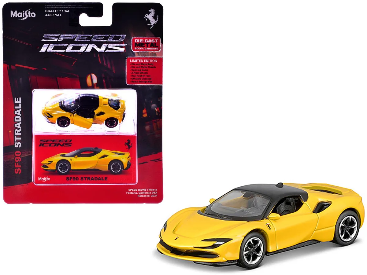 Maisto Maisto Ferrari SF90 Stradale Yellow Black Top Speed Icons 1/64 Diecast Hobby Collectible — product photo