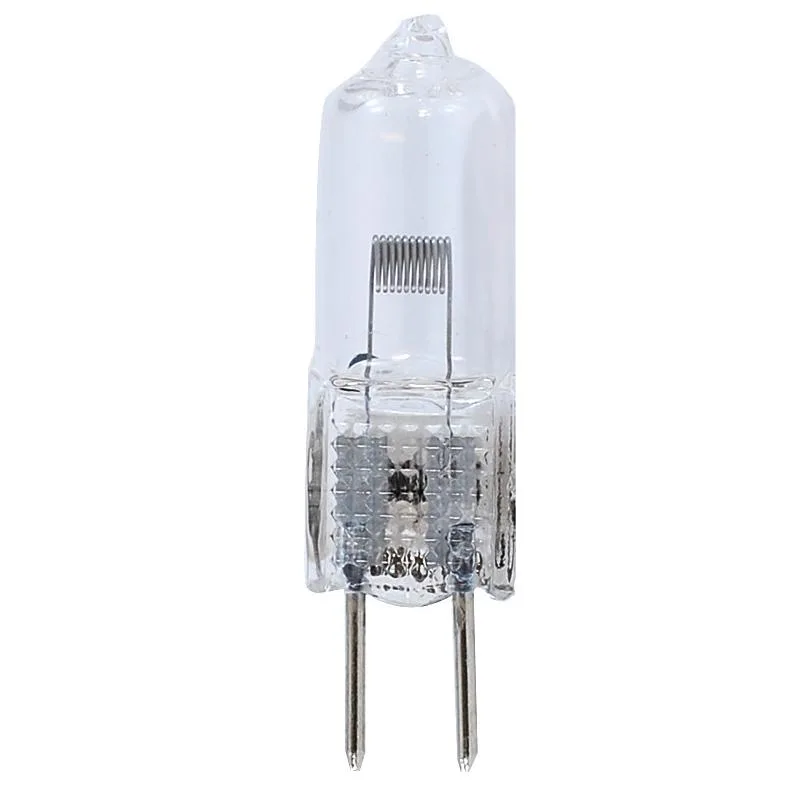 Small clear halogen capsule with two thin pins, 100 W 12 V GY6.35 base