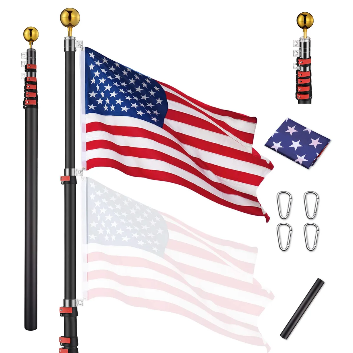 Yescom USA, Inc. Yescom USA, Inc. 22FLP001-20-F1-06.V3-D 20ft telescoping flag pole kit — product photo