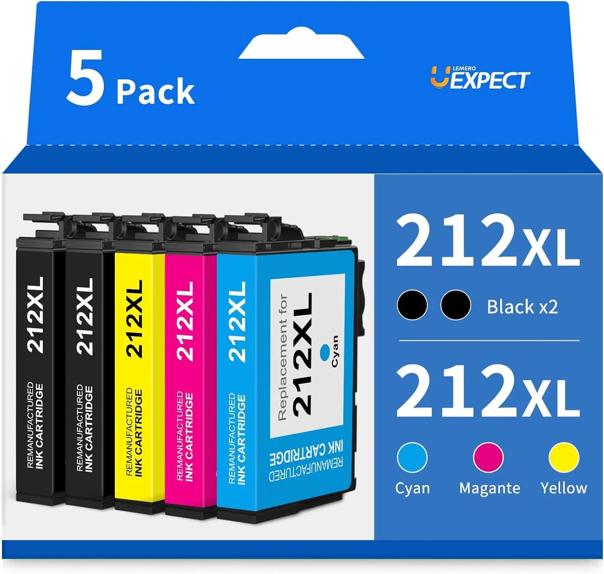 NuoTo NuoTo 212XL 5-pack ink cartridge (2× black 120, cyan 220, magenta 320, yellow 420) — product photo
