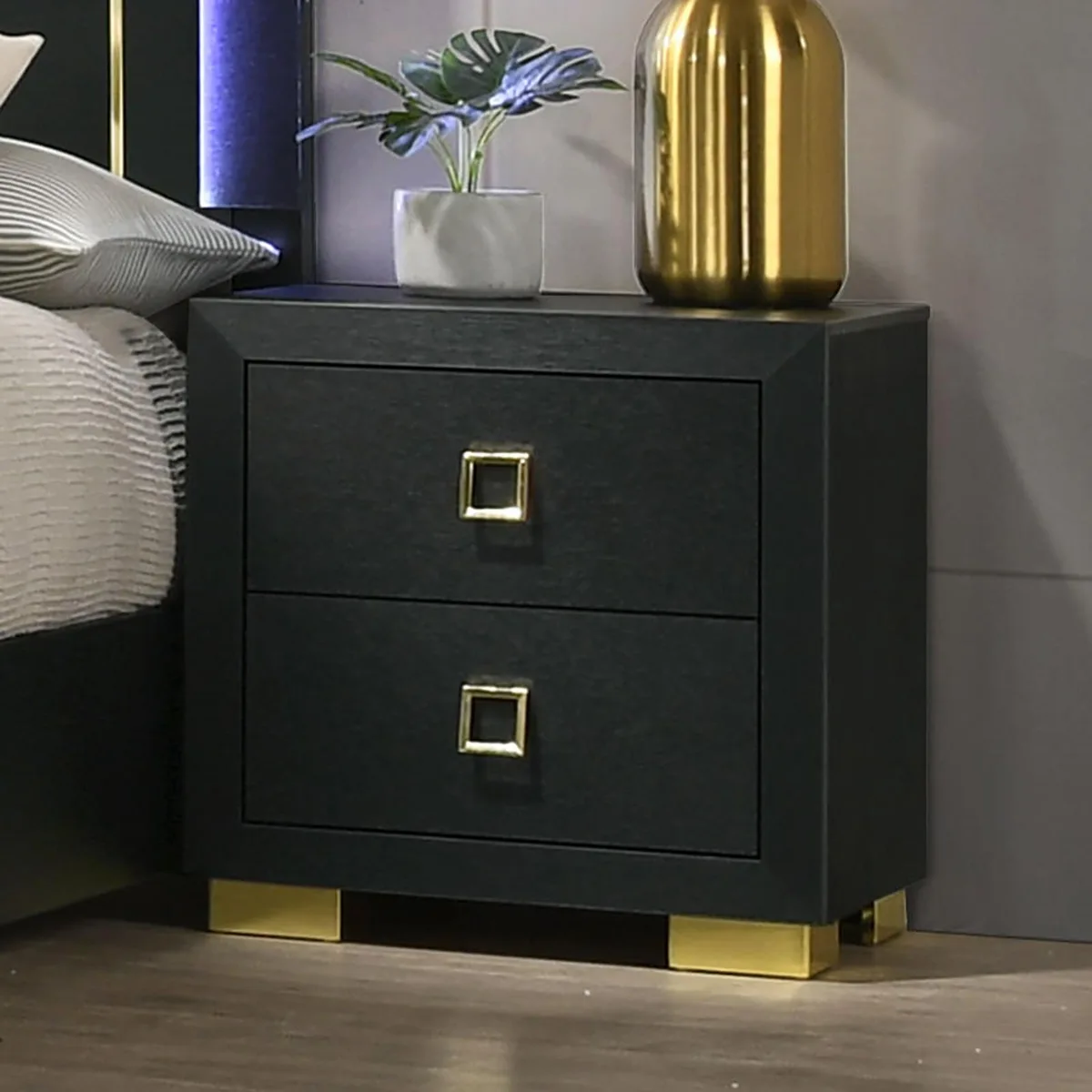 tuphen tuphen 1pc Nightstand Black 2-Drawers 24W 16D 24H — product photo