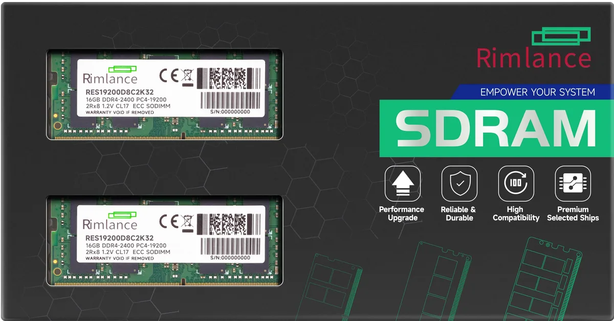 RIMLANCE RIMLANCE RES19200D8C2K32 32GB (2x16GB) DDR4 2400 ECC SODIMM 2Rx8 server RAM — product photo