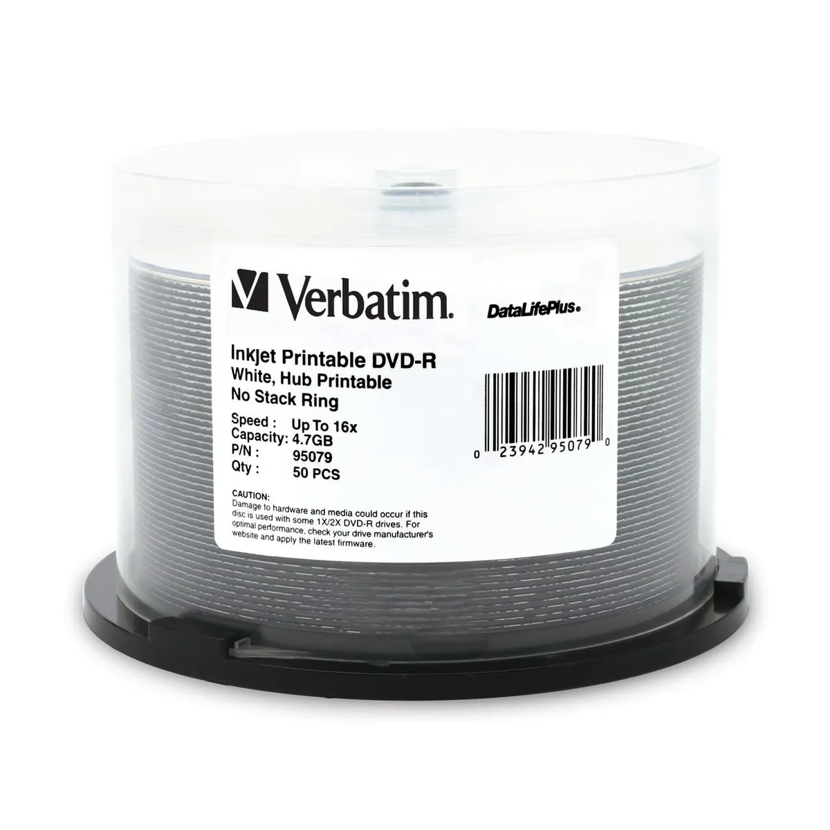 VERBATIM VERBATIM 95079 DVD-R 4.7GB 16X White Inkjet Hub Printable 50 Pack — product photo