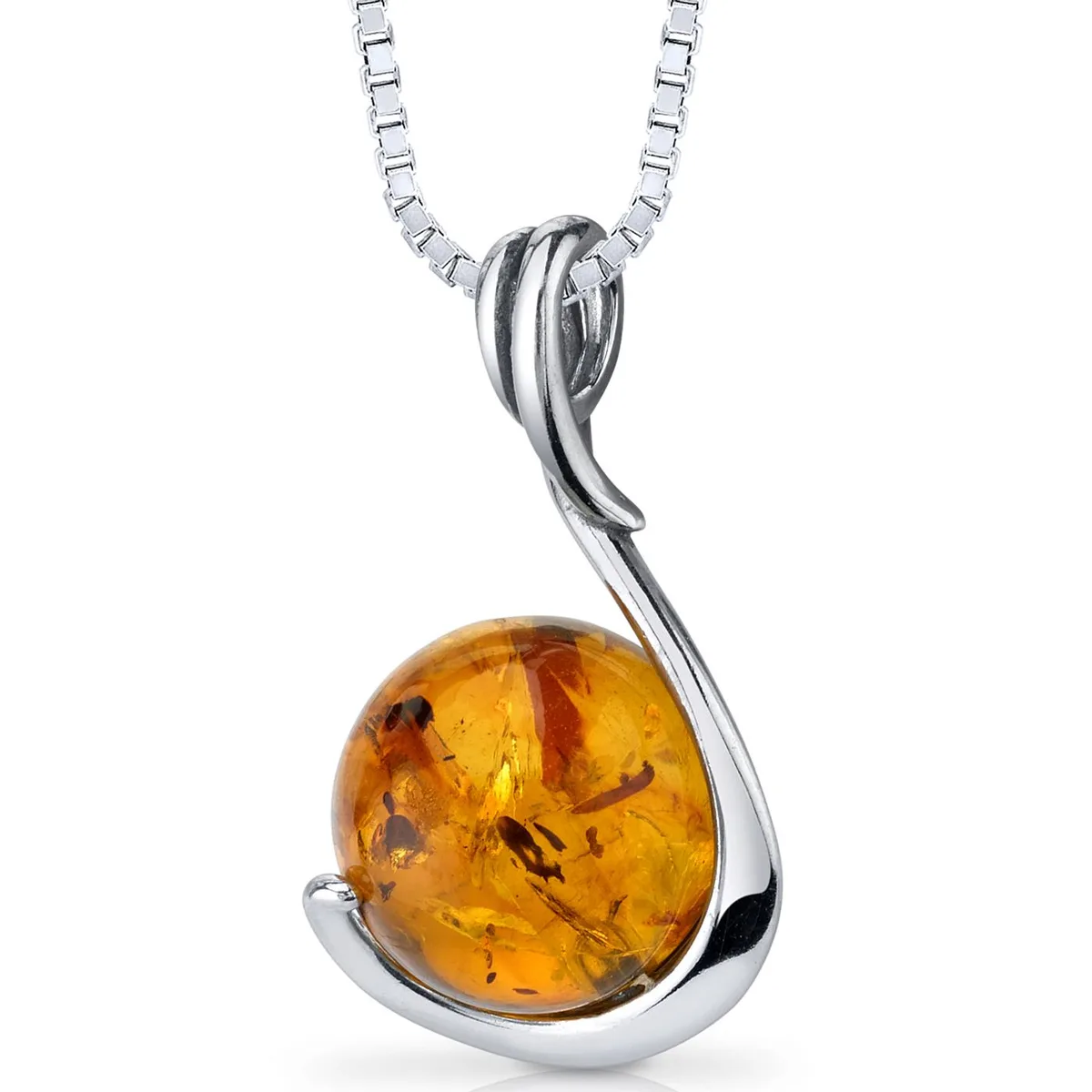 Oravo Oravo Baltic Amber Sphere Pendant Necklace Sterling Silver Cognac 18" SP11106 — product photo