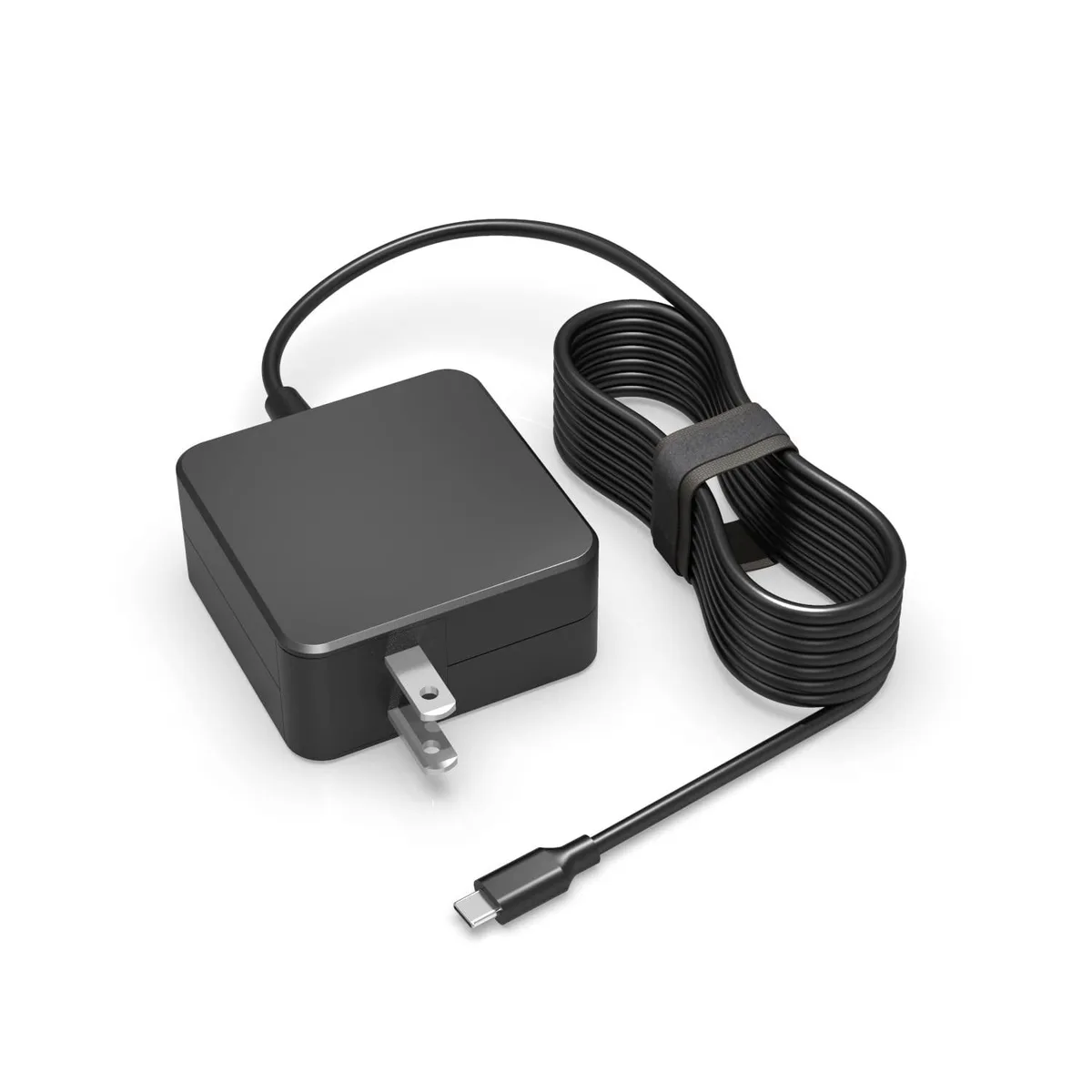 White rectangular USB-C power adapter with 7.5ft integrated cable, compact matte finish