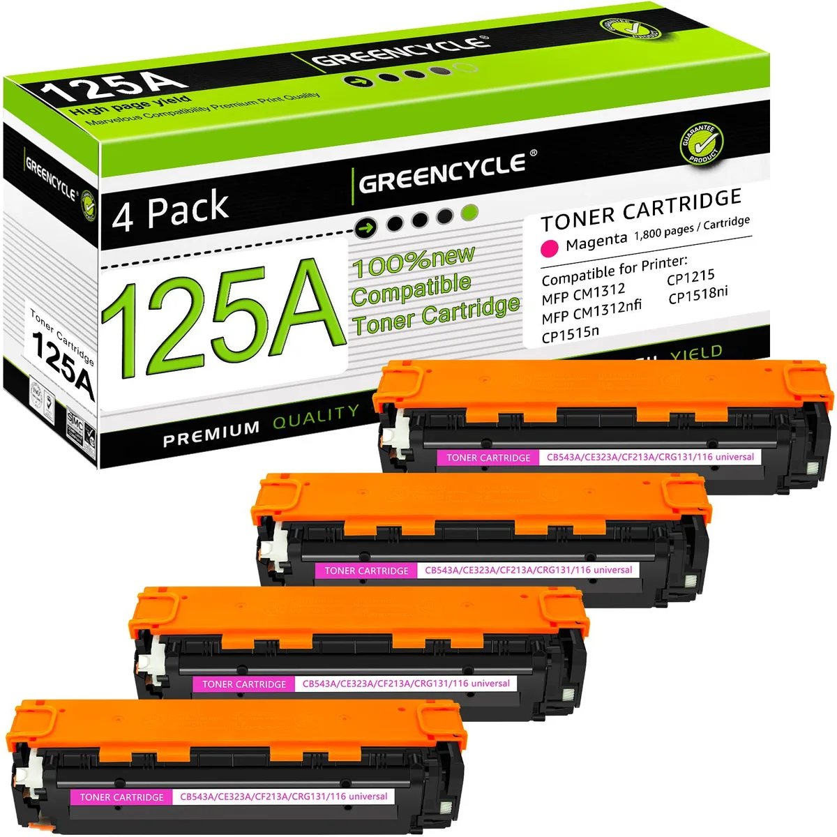 GREENCYCLE GREENCYCLE 125A 5 Pack Compatible Toner Cartridge (2 Black, Cyan, Yellow, Magenta) — product photo