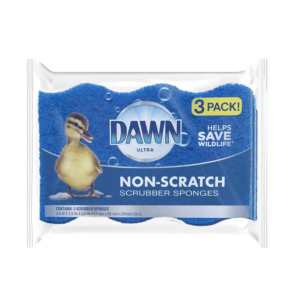 Pack of three blue rectangular sponges with scrub and cellulose sides