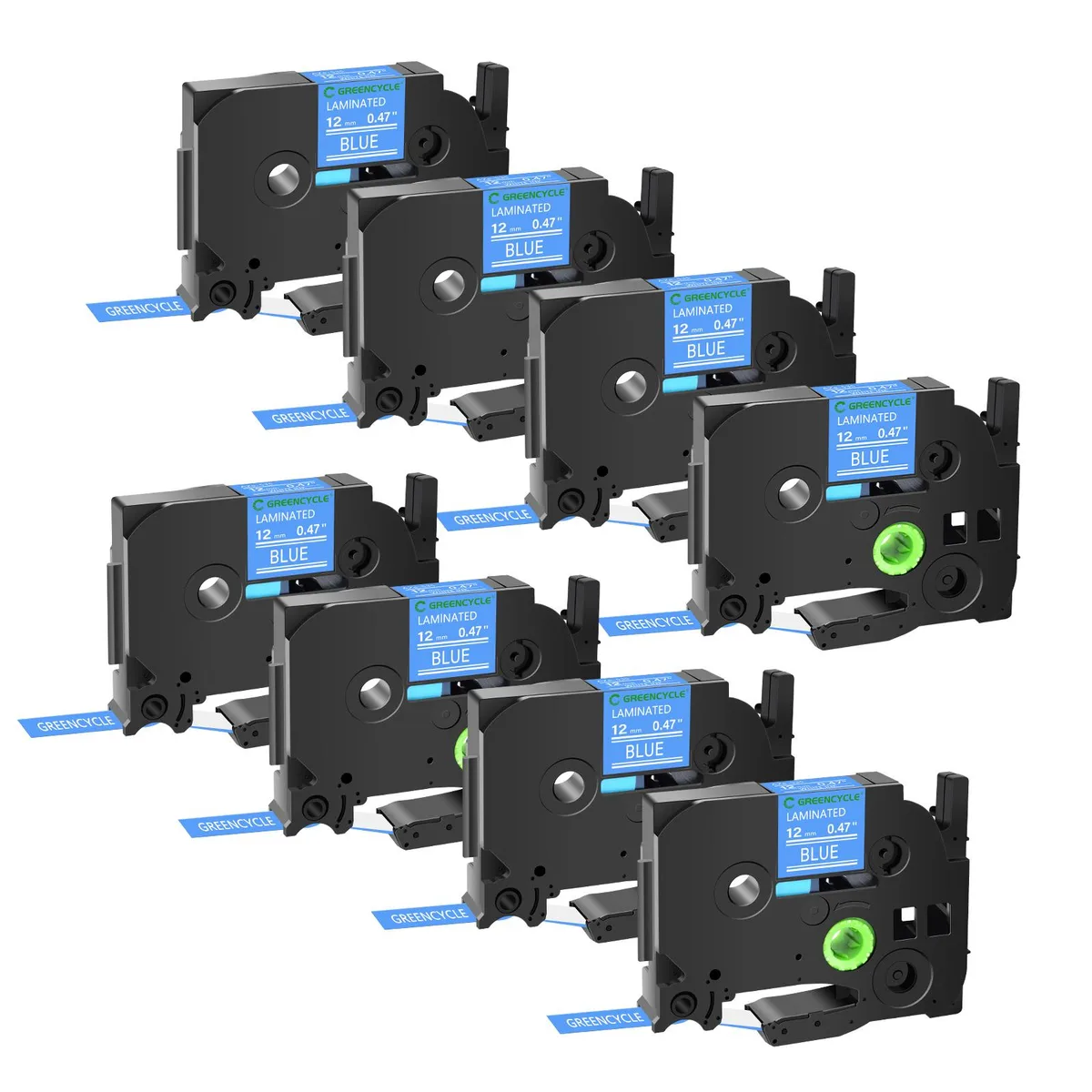 GREENCYCLE GREENCYCLE TZe-535 12mm White on Blue Laminated Tape 8 Pack — product photo