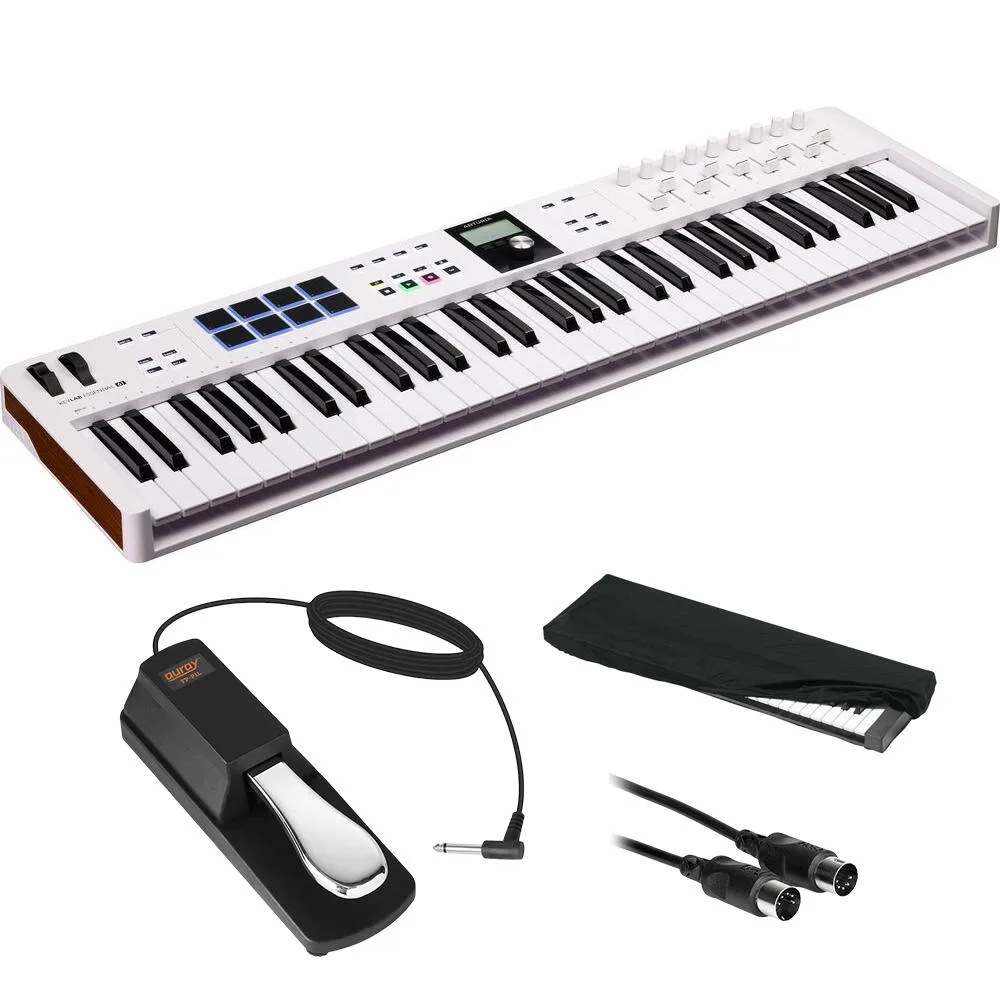 Kellards Kellards KeyLab Essential mk3 61-Key MIDI (White) Bundle with Sustain Pedal, MIDI Cable, 61-67 Keys Cover — product photo