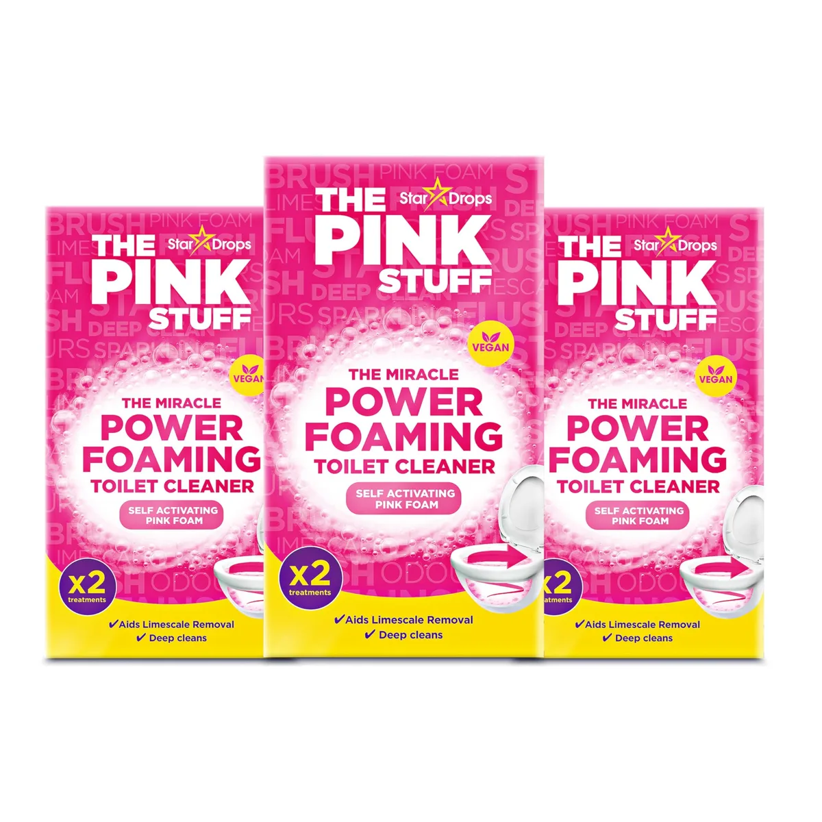 Pink powder sachet for foaming toilet cleaner 21.0 ounce