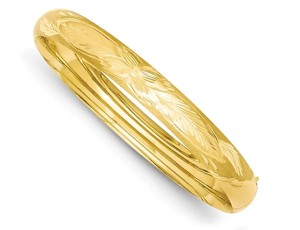 Gem &amp; Harmony Gem &amp; Harmony 14K Yellow Gold Florentine Engraved Hinged Bangle Bracelet 8.00 mm — product photo