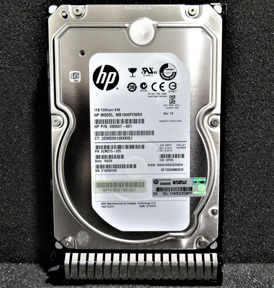 HP HP MB1000FCWDE 1TB 7200RPM 6Gb/s 3.5" SAS internal hard drive with caddy — product photo
