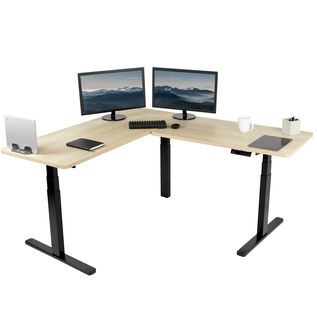 VIVO VIVO Electric Corner Desk 67 x 60 Light Wood/Black — product photo