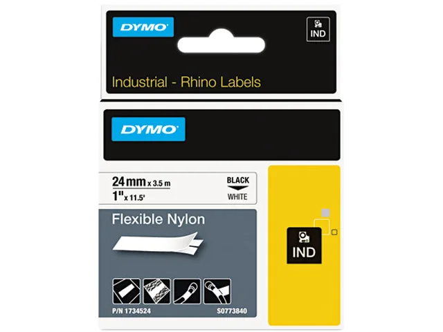 DYMO DYMO 1734524 Rhino Flexible Nylon Label Tape 1" x 11.5 ft White pos accessory — product photo