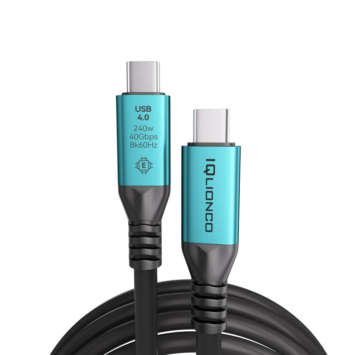 Blue and black USB-C to USB-C cable, 3.3 ft long, braided finish, aluminium connector shells