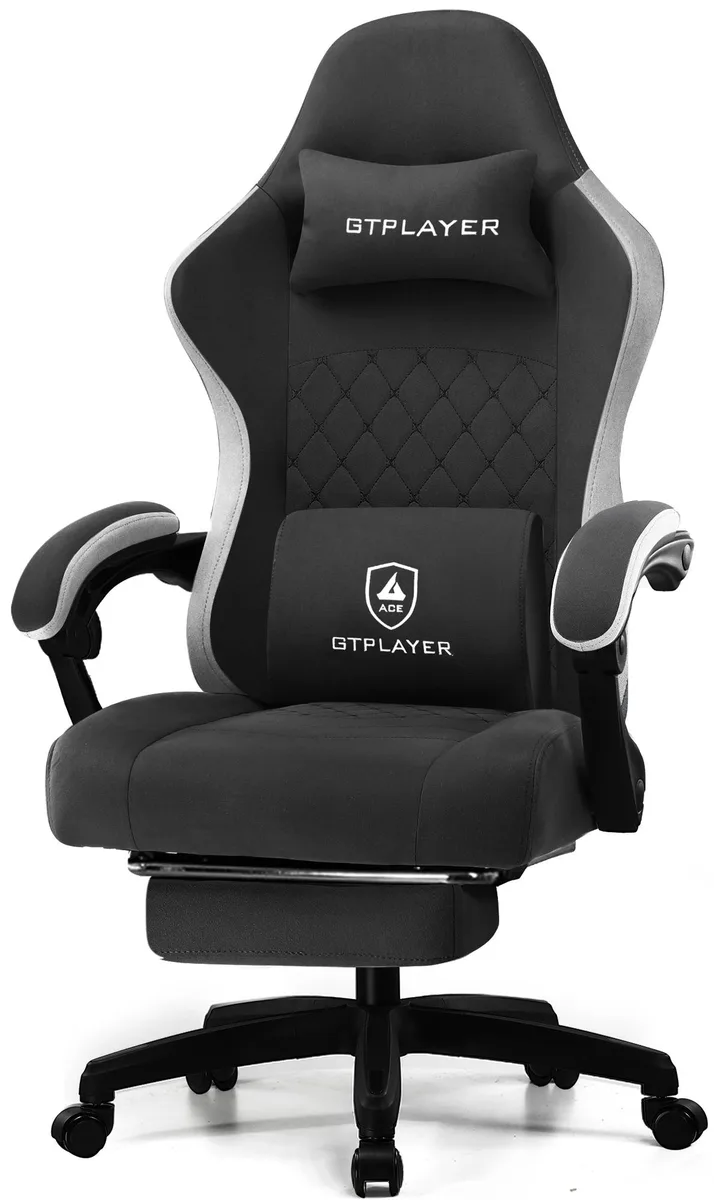 GTPLAYER GTPLAYER Gaming Chair with Footrest Pocket Spring Cushion Linkage Armrests Black NEG-LR002-BLACK — product photo