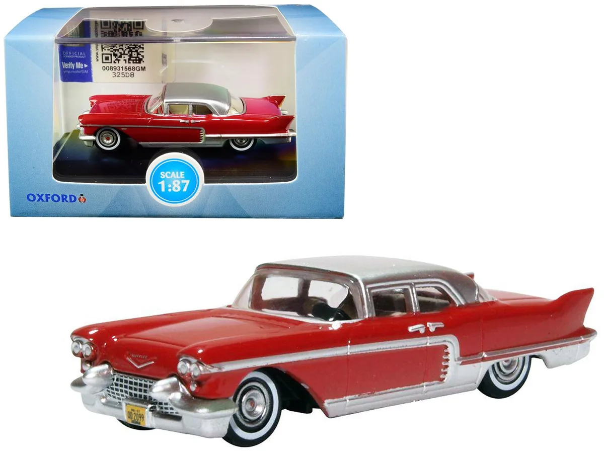 Oxford Diecast Oxford Diecast 1957 Cadillac Eldorado Brougham Dakota Red Silver Top 1/87 HO Scale Hobby Collectible — product photo