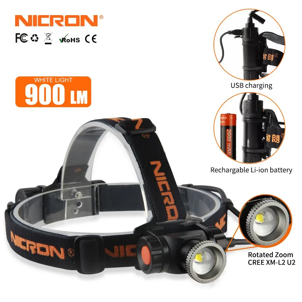 Black zoomable headlamp with adjustable head strap