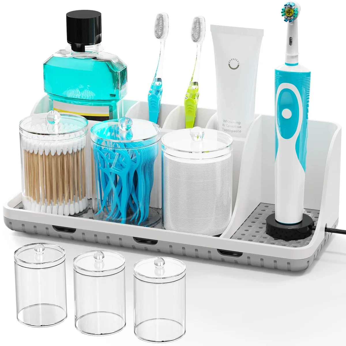 PARKMANI Bathroom Counter Organizer with 3 Qtip Holders White — product photo