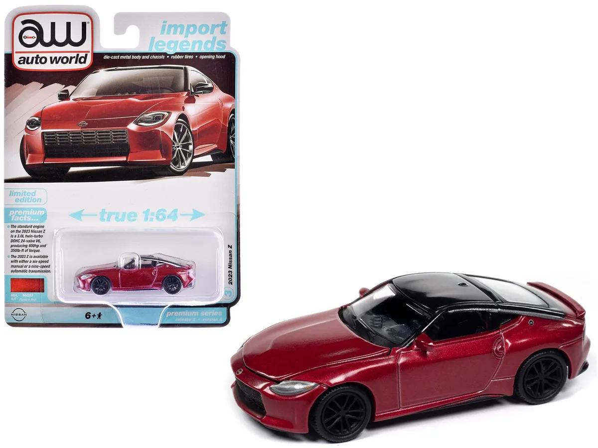 auto world Auto World 2023 Nissan Z Passion Red Metallic Black Top Import Legends 1/64 Diecast Hobby Collectible — product photo