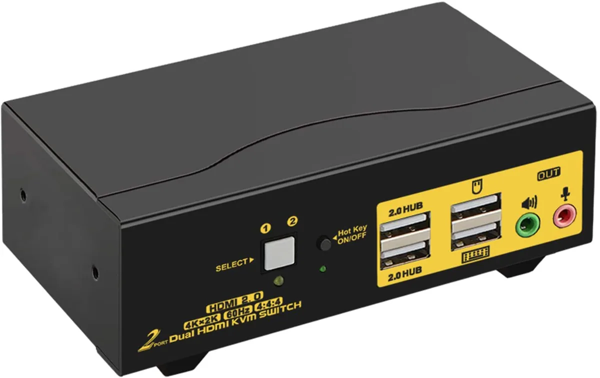 HUAKAN HUAKAN 2-Port Dual Monitor HDMI KVM Switch 4K 60Hz 2 USB 2.0 Hub — product photo